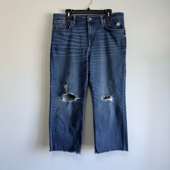 Chico's Denim - Chico’s High Rise Straight Leg Crop Jeans Size 2.5R US 14R Distressed Raw Hem